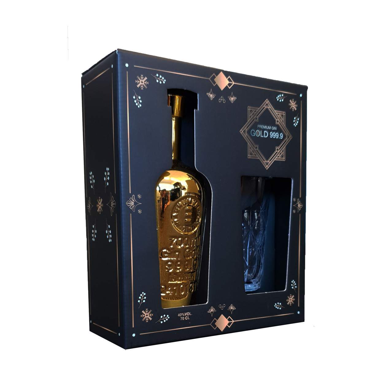 Gin Gold 999,9 Giftpack Glas 70cl