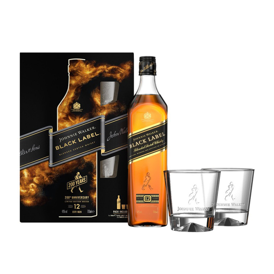 Johnnie Walker, 12 years - Black Label, 200 Anniversary Gift Pack 70cl