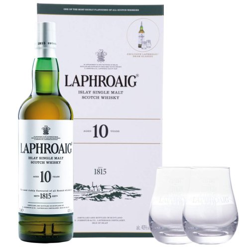 Laphroaig, 10 Y Cadeau met 2 Glazen 70cl