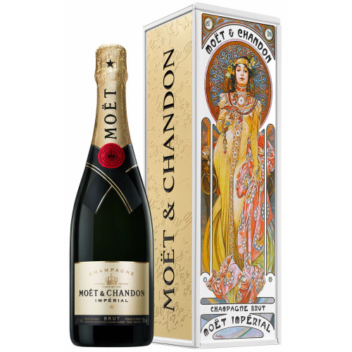 Moët & Chandon - Brut Imperial Limited Edition Metal Alphonse Mucha Yellow Dress Giftbox 75cl